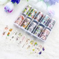 Starry Sky and Floral Nail Art Transfer Paper Stickers Set Bagged 4*20cm gray