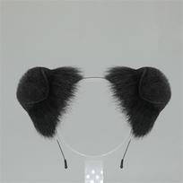 Plush Button-Eared Dog Ears Headbands Furry Sheepdog Ears Headwear Kawaii Dalmatian Ear Hair Hoop Halloween Cosplay Headpiece ear black