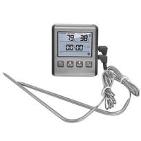 Digital Thermometer for Oven Smoker Kitchen Cooking Grilling Meat BBQ Thermometer with Two Probes gray