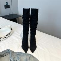 9800-1 Trendy Pointed-Toe Thigh-High Stiletto Boots for Women - Fall/Winter Faux Suede 35 juoda