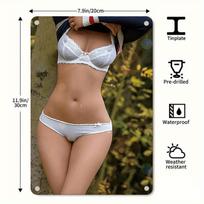MUKI Vintažinis 2D tiesintuvas Metalinė sienos meno skulptūra Lingerie Kūno dekoras Namų kambario Sienos kabinamas Dovana Be rėmo 20x30cm（7.8x11.8inch） brown