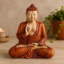 Buddha Statue Hand Carved Wood Teaching Pose 30cm