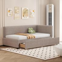 Apmušta lova Sofa-lova 90*200 Daugiafunkcionali lova su 2 dideliais stalčiais ir groteliniu rėmu Odai draugiškas aksominis audinys Pilka 204.5 x 97 x 68 cm pilka