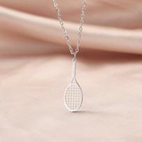 Beach Tennis Racket Necklaces for Sport Girl Stainless Steel Neck Chain Choker Tennis Player Jewelry Women Accessories beige
