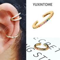 1PC Plated 24K Gold Ear Cuff Crystal Zircon Stone Clip Earring for Woman Fashion C-Shape Luxury Jewelry Gifts Bijoux black