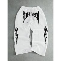 Men's Wide Leg Flame Letter FIRE Print Pants Oversized Fit Drawstring Waist Straight Leg Streetwear Pants S gray