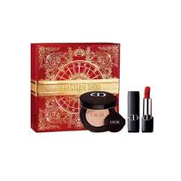 Dior Lipstick With Cushion Foundation Makeup Set, Limited Edition Easy to Blend Lipstick #999+ Foundation #Shiny 0N 13g