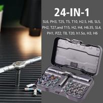 Multi-Purpose 24 In 1 Ratchet Wrench Screwdriver S2 Handle Bits Set Ratchet Magnetic T Detachable Screw Driver Magnetic black