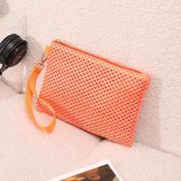 Women's Straw Woven Beach Handbag Wristlet Clutch for Summer Vacation Travel One Size chaki