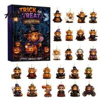 24 Piece Holiday Figurine Set Halloween Advent Calendar 24-Day Countdown Blind Box with Highland Cow Figurines Surprise Gift Collectible Pendant for B black