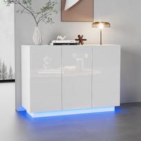 Valgomojo spintelė, blizgi, atvira ir uždara, balta komoda, pagrindo LED apšvietimas, stalčių komoda, prieškambario spintelė 120*40*75CM 120 x 40 x 75 cm balta