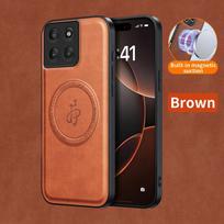 Belaidis įkrovimas Magnetinis dėklas Motorola Edge 60 Pro Moto Edge 60 Fusion Apsauginis dangtelis PU oda Kietas galinis apvalkalas Coque Motorola Edge 60 Fusion ruda