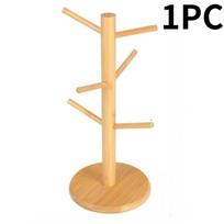 1pc legant Bamboo Cup Holder with Wooden Finish,Space-Saving Kitchen Organizer,with Multiple Hooks, Ideal for Home or Office. beige