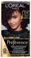 Loreal preference plaukų dažai - 3.12 toronto intensyvus šaltas tamsiai rudas (2x60ml, 54ml)