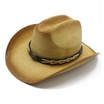 Curled Eaves Straw Spray Paint Western Cowboy Hat Spring And Summer Weaving Sunscreen Shade Straw Hat Women M（56-58cm） chaki