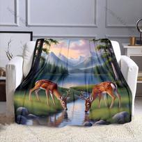 Du elniukai geria vandenį miške Šilta minkšta antklodė sofai lovai namams kelionėms stovyklavimui visais metų laikais šventinės dovanos 75x100cm black