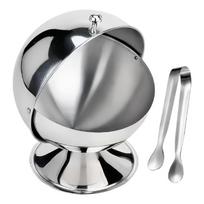 Silver Stainless Steel Spices Holder for Household Use Spherical Sugar Bowl and Tongs Set Beverage Serving Tool 1 gray