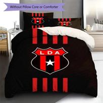 LDA Club Crest Red Black Vertical Striped Print 3 Pieces Duvet Cover Set Soccer Fan Bedding Set, Bedroom Home Decor Without Pillow Core Comforter 135x200cm red