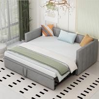 Minkšta lova Ištraukiama sofa-lova 90/180*200 cm su groteliniais rėmais, daugiafunkcionalė lova pagaminta iš odai draugiško aksomo Audinys Pilka, Senas SKU LDU00058AAG 213 x 188 x 74 cm pilka