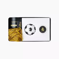 Real Madrid Set: , Soap Bar + , Body Sponge + , Hair Styling Wax, 100 g + , Bath Bomb + , Metal Cup Holder