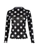 Nazada Spicy Girl Mesh Polka Dot Long Sleeve Top - Sexy See-through Half-High Neck for Early Autumn Extra Large juoda
