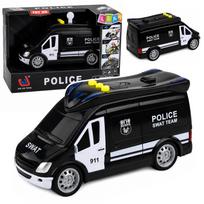 Žaislinis SWAT policijos furgonas su šviesos ir garso efektais, juodos ir baltos spalvos, 15,5 × 7,5 × 8,5 cm
