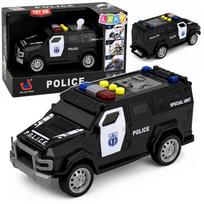 Žaislinis specialiųjų pajėgų policijos automobilis su šviesos ir garso efektais, juodos ir baltos spalvos, 15 × 6,5 × 6,5 cm