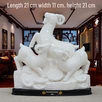 Three Sheep Prosperity Figurine: Feng Shui Zodiac Ornament for Living Room Foyer white