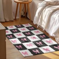 Kilimas su rožiniais kaspinėliais Juodai baltas languotas kilimas Mielas minkštas mergaitiškas kilimas Rožinis baleto core kilimas Coquette kilimas Kambario dekoras 50x80cm gray