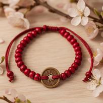 Feng Shui Chinese Coin Bracelet, Red brown