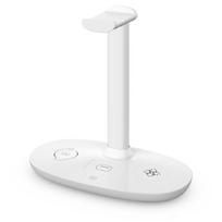 QI sertifikuotas ausinių laikiklis su belaidžiu įkrovimu AirPods Max, telefonui ir laikrodžiui white