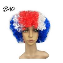 Festival Costume Wig Flag Color Wig, National Team Colors, Lightweight Breathable Curly High Photo Yield Design Party Cheer Cosplay Accessory, O red