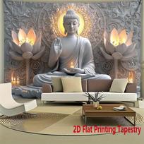 Buddha Statue Lotus Zen Tapestry Background Hanging Cloth Yoga Meditation Tea Room Buddha Meditation Room Decoration 100X70CM black