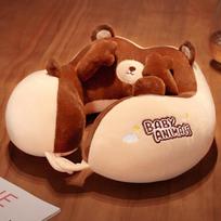 Cartoon U Shaped Neck Pillow Travel Headrest Soft Neck Support Pillow For Plane brown