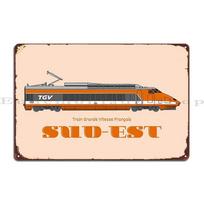 Tgv Sud Est Locomotive Artwork Metal Plaque Poster Wall Cave Living Room Wall Decor Personalized Custom Tin Sign Poster 20x30cm（7.8x11.8inch） gray