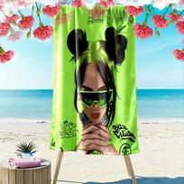 Custom Name Billie Eilish Print Beach Towel, Large Soft Quick Dry Towel for Beach Camping Swimming -HE184 70cmx140cm(27x55inch) black