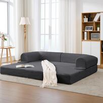 2 vietų sofa-lova iš minkšto veliūro audinio, transformuojama grindų sofa-lova, erdvę taupanti futono sofa svetainei, butui ir svečių kambariui 190 x 78 x 65 cm pilka