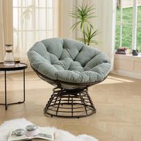 Patogus ergonomiškas pintas Papasan kėdė, 360 laipsnių besisukantis rotango kėdė su minkšta storu čiužiniu, rudas rėmas su šviesiai žaliu čiužiniu(Velvetas)