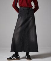 AWESOME STUDIO Flare Maxi Long Denim Skirt Black Indigo Blue/S