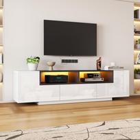 180*40*48cm Pastatoma televizoriaus spintelė su LED apšvietimu, L formos ir stalčiais, Blizgi balta, Tinka 75 colių televizoriams, Balta+Juoda 180 x 40 x 48 cm balta