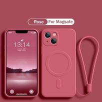 Wrist Strap Silicone Phone Case For iPhone 17 Pro 16 14 13 15 Pro Max 12 11 Plus For Magsafe Magnetic Wireless Charging Cover For iphone11Pro pink
