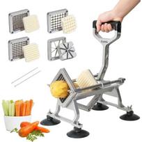Commercial French Fry Cutter with 1/2'' 3/8'' 1/4'' 8-Wedge Stainless Steel BladesPotato Cutter Dicer Manual Vegetable Chopper gray