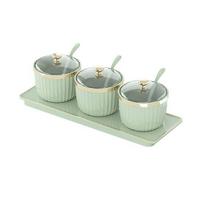 Spice Jars Independent Condiment Containers Transparent Acrylic Jars with Spoons Tray BPA-Free Plastic Seasoning Box for Kitchen Storage Salt 3Grids