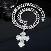 Hip Hop ledinis kryžiaus pakabuko karoliai Rinkinys Lydinio mikro įkalto cirkonio Kubietiško pynimo grandinėlė Vyriški religiniai papuošalai hip hop pendant necklace sidabras