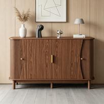 Riešuto spalvos komoda 140x40x88cm MDF, lenkti kraštai, 2 stumdomos durys, laikymo spintelė svetainei, koridoriui, iki 60 kg apkrova 140 x 40 x 88 cm