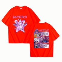 Hot K-Pop Demon Hunters Mira Rumi Zoey Print T-Shirt Women Loose Short Sleeve Round Neck Top Female Casual Shirt Tees S red