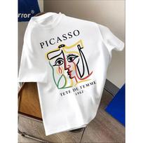 Unisex Casual Shortsleeve Tshirt Pablo Picasso Art Print With Bold Letter Patterns Lightweight Oversized T Shirt S gray