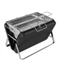 Nerūdijančio plieno anglinė kepsninė BBQ rūkykla su grotelėmis, rankena, sulankstomomis kojelėmis, skirta BBQ ir stovyklavimui, 40x28x25,5cm, juoda