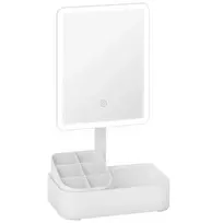 Įkraunamas kosmetinis veidrodis su LED apšvietimu, pasukamas 180°, su 2 apšvietimo režimais, baltas