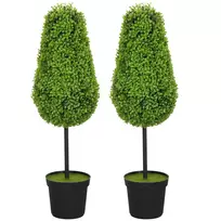 HOMCOM 2 vnt dirbtinių buksmedžių 90cm dirbtinis augalas ašaros formos, plastikiniai dirbtiniai augalai vazonuose moderniai dekoracijai